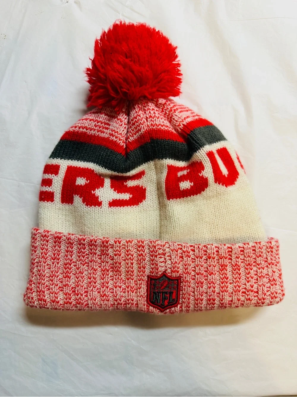 Tampa Bay Buccaneers NFL Knit Pom Beanie Hat Red White One Size Football